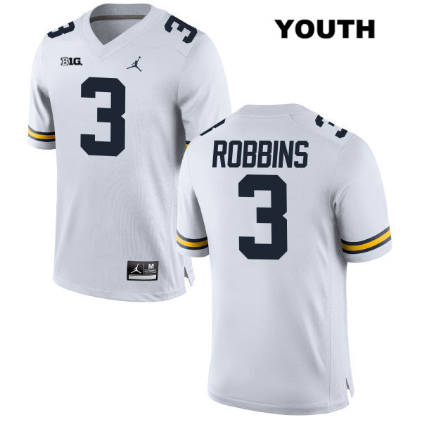 Youth NCAA Michigan Wolverines Brad Robbins #3 White Jordan Brand Authentic Stitched Football College Jersey NL25M83PB